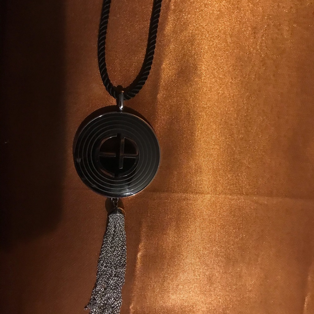 EMPORIO ARMANI CERAMIC BLACK PENDANT+ CRYSTALS+ROPE CHAIN. NWT in Box. - Picture 3 of 5